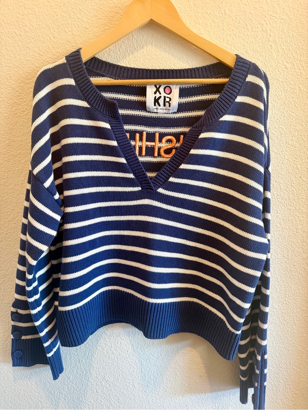 Keri Rosenthal XOKR Sunshine is a Frame of Mind Striped Sweater L